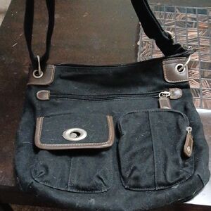 Chic Black Crossbody Bag with Brown Trim